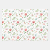 ブライダルグリーンとピンクのトロピカル葉と花 ラッピングペーパーシート (正面)