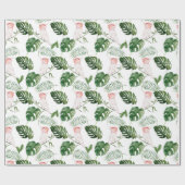 ブライダルグリーンウォーター色トロピカル葉スピンクバード ラッピングペーパー (フラット)