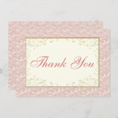 ブライダルサンキューカードピンクレース、アイボリー、金ゴールド サンキューカード (正面/裏面)