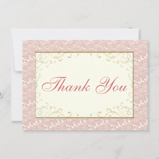 ブライダルサンキューカードピンクレース、アイボリー、金ゴールド サンキューカード (正面)