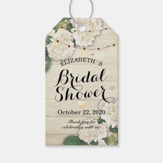 ブライダルシャワーあじさい花ひもライトウッド ギフトタグ (正面)