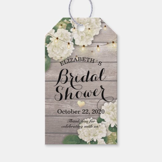 ブライダルシャワーあじさい花ひもライトウッド ギフトタグ (正面)