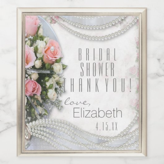 ブライダルシャワーありがとうバラとパールワインラベル ワインラベル (シングルラベル)