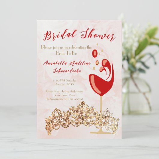 ブライダルシャワーおもしろいワインクラウンホワイト金ゴールド招待状 招待状 (スタンド正面)