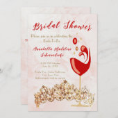 ブライダルシャワーおもしろいワインクラウンホワイト金ゴールド招待状 招待状 (正面/裏面)