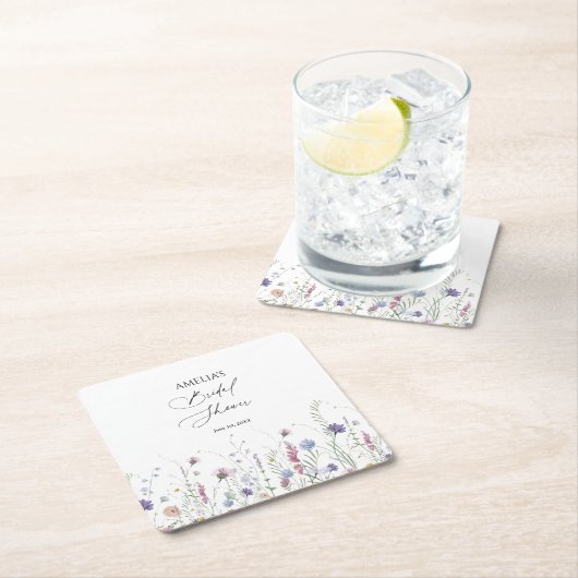 ブライダルシャワーお洒落紙コースターパープル スクエアペーパーコースター (インサイチュ)