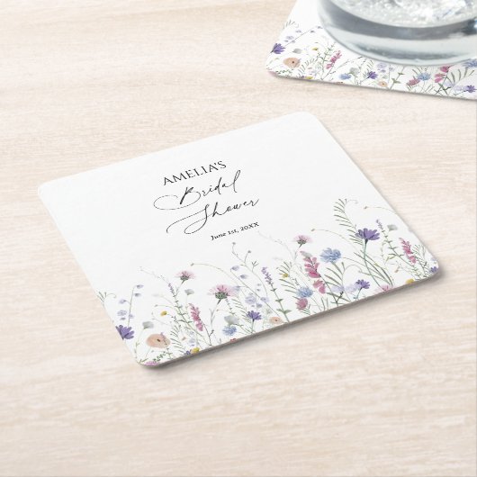ブライダルシャワーお洒落紙コースターパープル スクエアペーパーコースター (アングル)