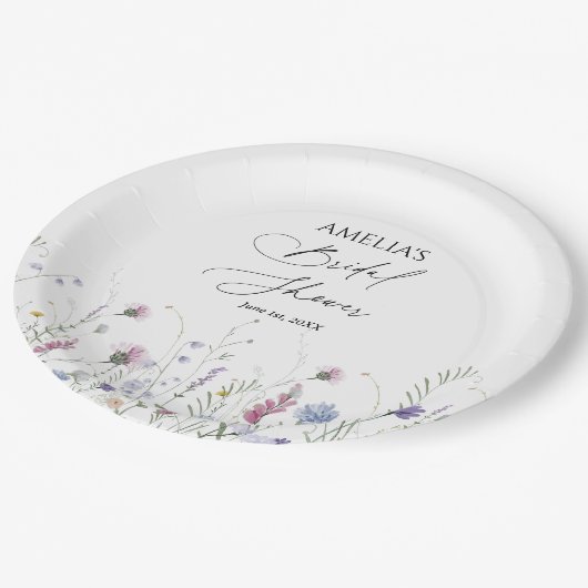 ブライダルシャワーお洒落紙ナプキンス、パープル ペーパープレート (アングル)