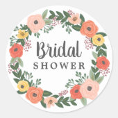 ブライダルシャワーお洒落赤面コーラルフローラリース ラウンドシール (正面)
