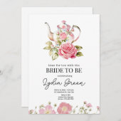 ブライダルシャワーお茶のパーティー時間とブリッド 招待状 (正面/裏面)