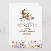 ブライダルシャワーお茶のパーティー時間とブリッド 招待状 (正面/裏面)