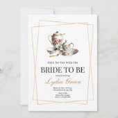 ブライダルシャワーお茶のパーティー時間とブリッド 招待状 (正面)