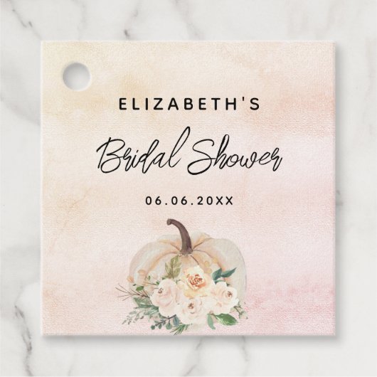 ブライダルシャワーかぼちゃ秋クリームバラ金ゴールド フェイバータグ (正面)