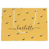 ブライダルシャワーかわいい幸せでぶつぶつ蜂モノグラム ラージペーパーバッグ (正面)