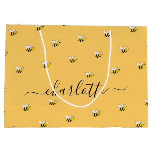 ブライダルシャワーかわいい幸せでぶつぶつ蜂モノグラム ラージペーパーバッグ (裏面)