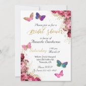 ブライダルシャワーかわいらしシックフローラピンクバタフライ 招待状 (正面)