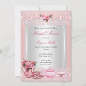 ブライダルシャワーかわいらしピンクローズハイティーパーティー 招待状 (正面)