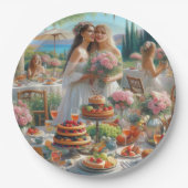 ブライダルシャワーかわいらしピンクローズ紙プレート ペーパープレート (正面)