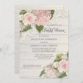 ブライダルシャワーかわいらしフラワーヴィンテージレースアジサイ 招待状 (正面/裏面)