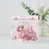 ブライダルシャワーかわいらしホワイトピンクギフトフラワーズバラ 招待状 (スタンド正面)