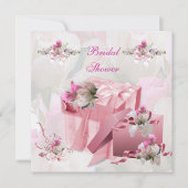 ブライダルシャワーかわいらしホワイトピンクギフトフラワーズバラ 招待状 (正面)