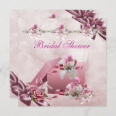 ブライダルシャワーかわいらしホワイトピンクギフトフローラバラ 招待状 (正面/裏面)