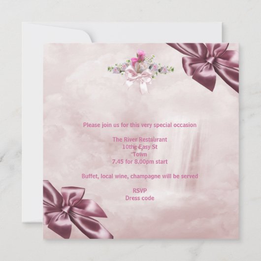 ブライダルシャワーかわいらしホワイトピンクギフトフローラバラ 招待状 (裏面)