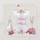 ブライダルシャワーかわいらしホワイトピンクコルセットフローラ 招待状 (正面/裏面)