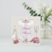 ブライダルシャワーかわいらしホワイトピンクコルセットフローラ 招待状 (スタンド正面)