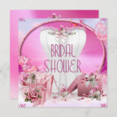 ブライダルシャワーかわいらしホワイトピンクコルセットフローラ 招待状 (正面/裏面)