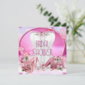 ブライダルシャワーかわいらしホワイトピンクコルセットフローラ 招待状 (スタンド正面)