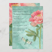 ブライダルシャワーかわいらし牡丹の花nトンフライ 招待状 (正面/裏面)