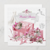 ブライダルシャワーかわいらし白ピンクのギフト花 招待状 (正面/裏面)