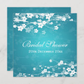 ブライダルシャワーさくらんぼエレガントブラッサムブルー 招待状 (正面/裏面)