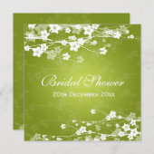 ブライダルシャワーさくらんぼエレガントブロッサムライムグリーン 招待状 (正面/裏面)