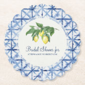 ブライダルシャワーしぼりインディゴ柄とレモンリーフ ペーパーコースター (正面)