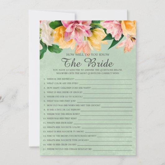 ブライダルシャワーどのように花嫁のゲームを知っている 招待状 (正面)