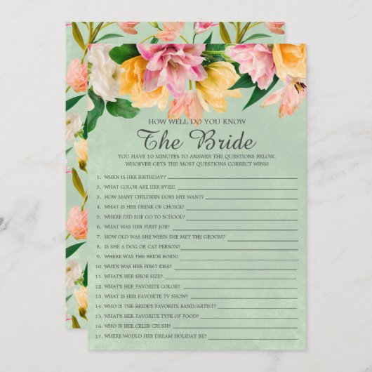 ブライダルシャワーどのように花嫁のゲームを知っている 招待状 (正面/裏面)