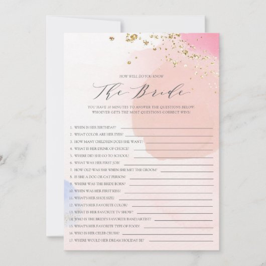 ブライダルシャワーどのように花嫁のゲームを知っている 招待状 (正面)