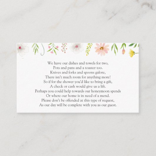 ブライダルシャワーのお金リクエスト封入カード エンクロージャーカード (正面)