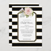 ブライダルシャワーのかわいらしい花のアールデコのストライプのモダン 招待状 (正面/裏面)