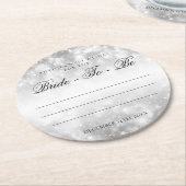 ブライダルシャワーのアドバイスの銀のきらめくライト ラウンドペーパーコースター (アングル)