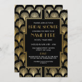 ブライダルシャワーのアールデコの20年代の黒および金ゴールドのパーティー 招待状 (正面/裏面)