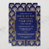 ブライダルシャワーのアールデコの20年代海軍および金ゴールドのパーティー 招待状 (正面/裏面)