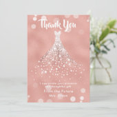 ブライダルシャワーのウェディングドレスのばら色の金ゴールドありがとう サンキューカード (スタンド正面)