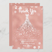 ブライダルシャワーのウェディングドレスのばら色の金ゴールドありがとう サンキューカード (正面/裏面)