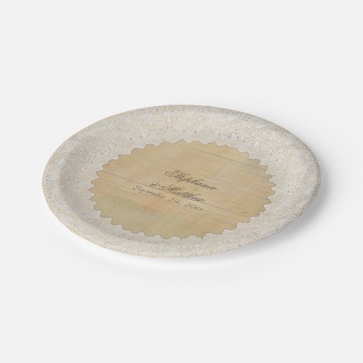 ブライダルシャワーのエレガントで素朴なボヘミアのレースn木 ペーパープレート (アングル)