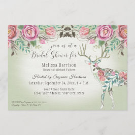 ブライダルシャワーのエレガントな野生のばら色の花のシカの枝角 招待状
