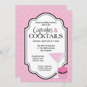 ブライダルシャワーのカップケーキおよびカクテル 招待状 (正面/裏面)