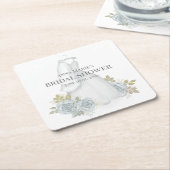 ブライダルシャワーのクラシックでエレガントな青い花のウェディングデザイン スクエアペーパーコースター (アングル)